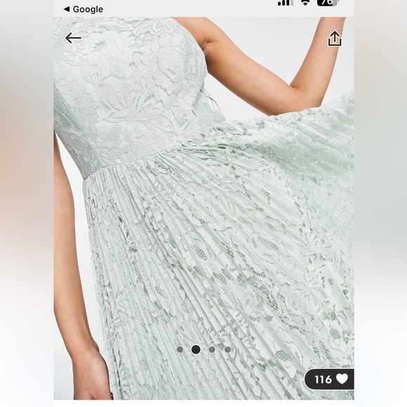 ASOS DESIGN NWT Pinny Midi Prom Dress Pleated Lace Sage Green Size 6 - Picture 4 of 6